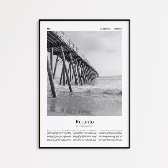 Rosarito Black And White Print Photo Poster Travel Gift Baja Mexico Wall Art Home Decor