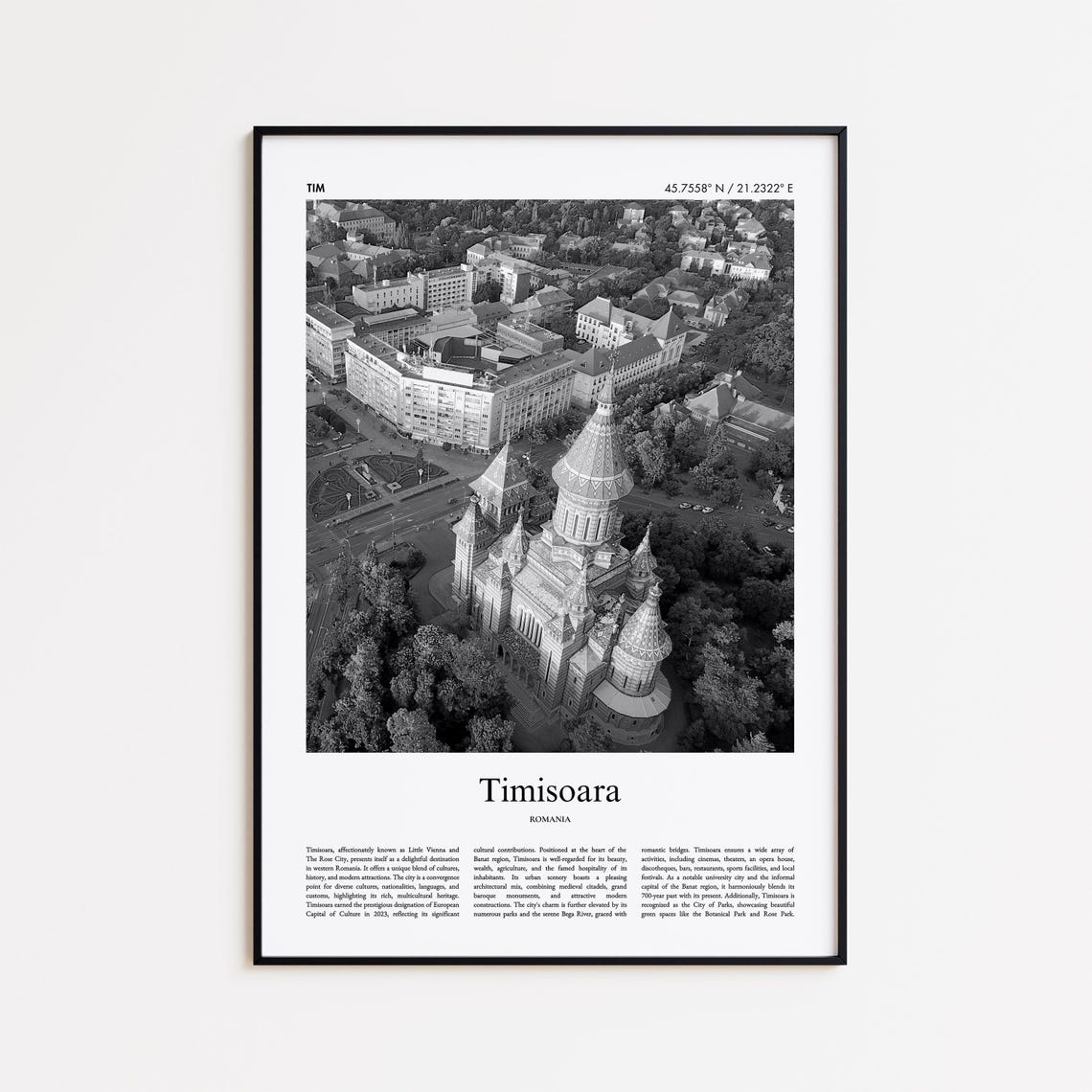 Timisoara Romania Orthodox Cathedral Black And White Photo Poster