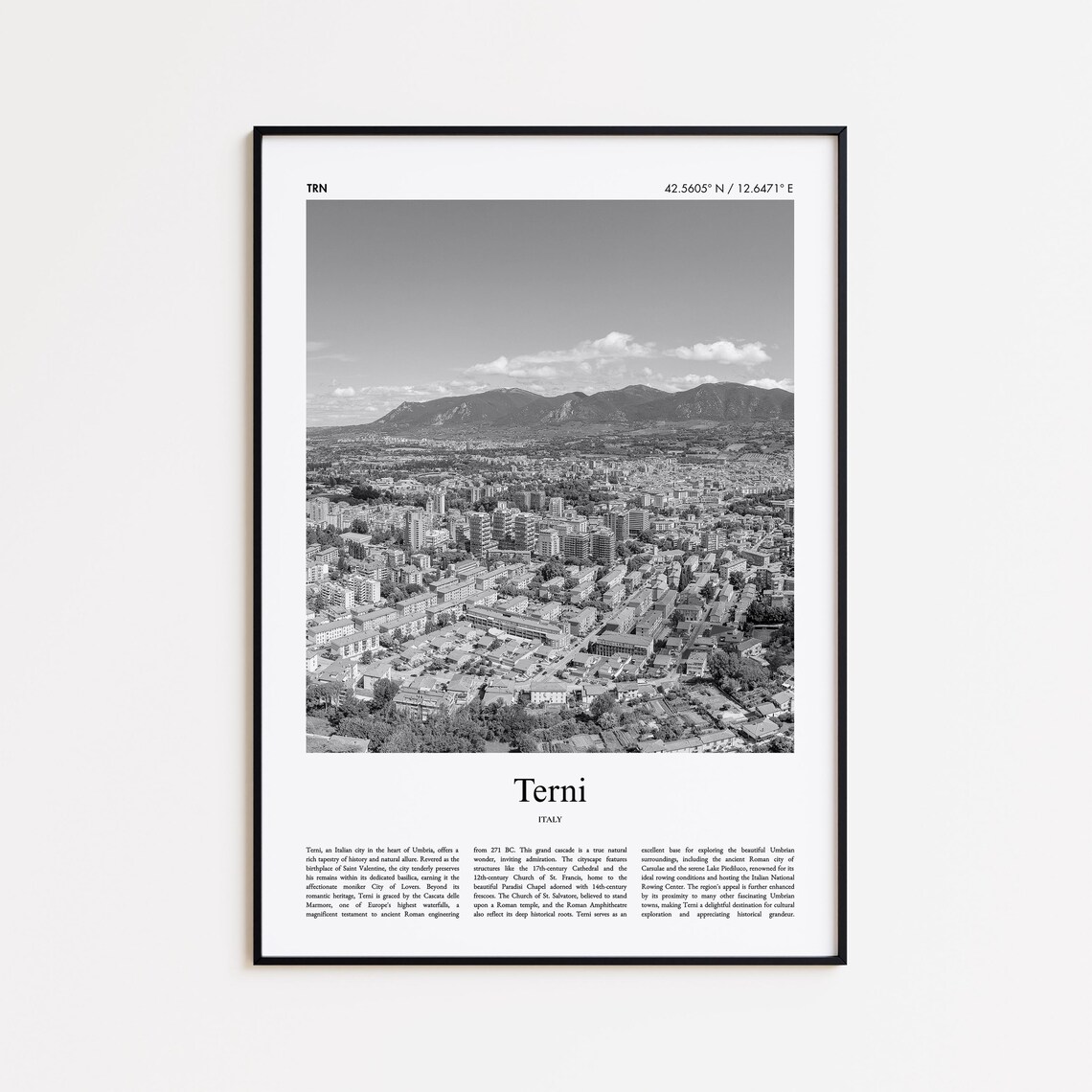 Terni Italy Black and White City View Photo Travel Poster Art