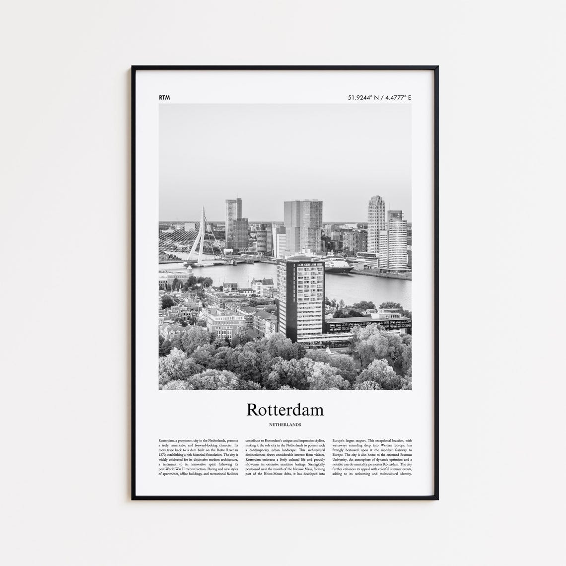 Rotterdam Netherlands Erasmus Bridge Modern Skyline Photo Poster