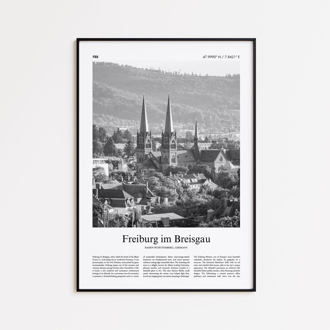 Freiburg im Breisgau Germany Black White Cathedral Photo Poster
