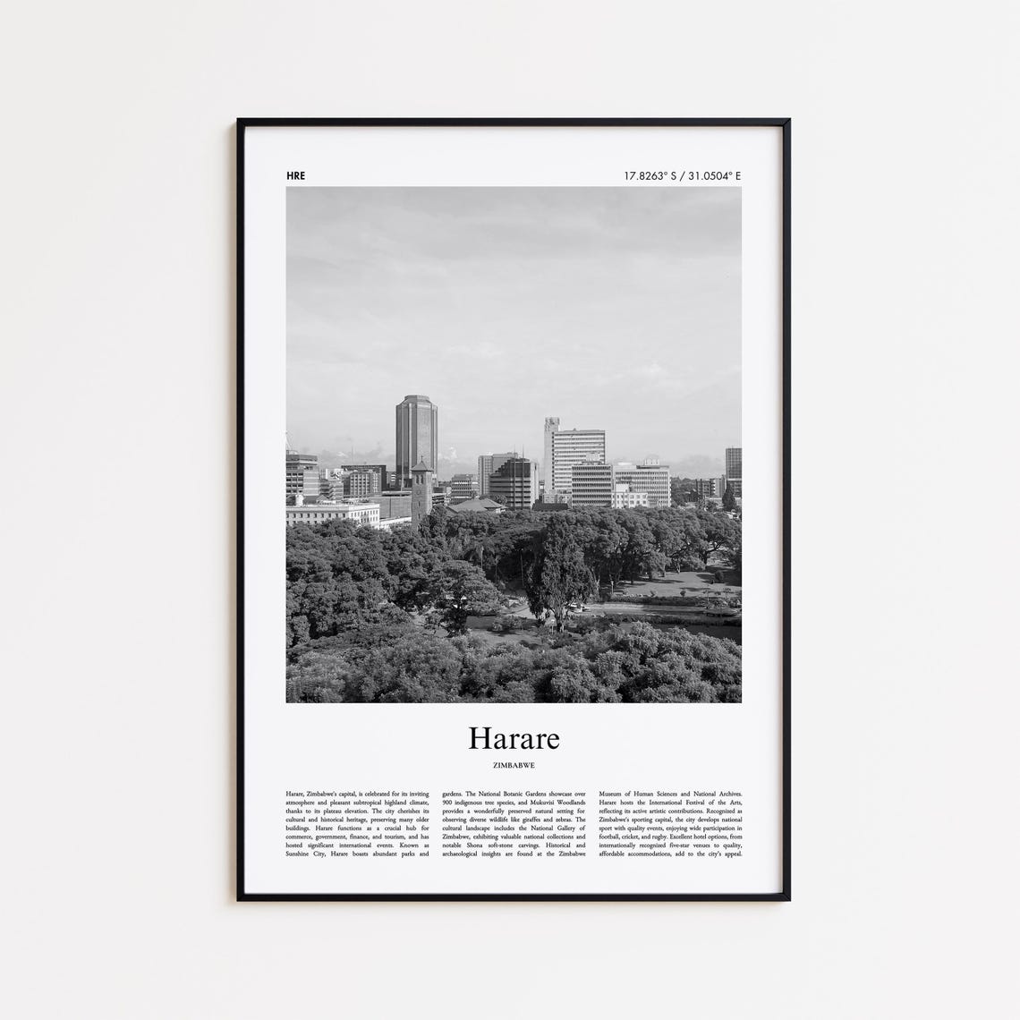 Harare Zimbabwe Black And White Sunshine City Skyline Photo Poster