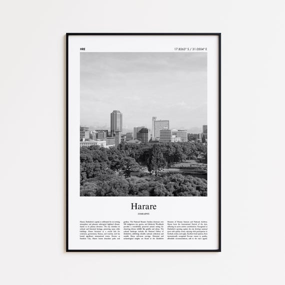 Harare Black And White Print Photo Poster Travel Gift Zimbabwe Wall Art Minimal Home Decor