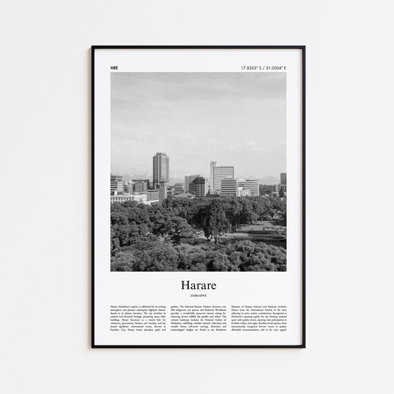 Harare Zimbabwe Black And White Sunshine City Skyline Photo Poster