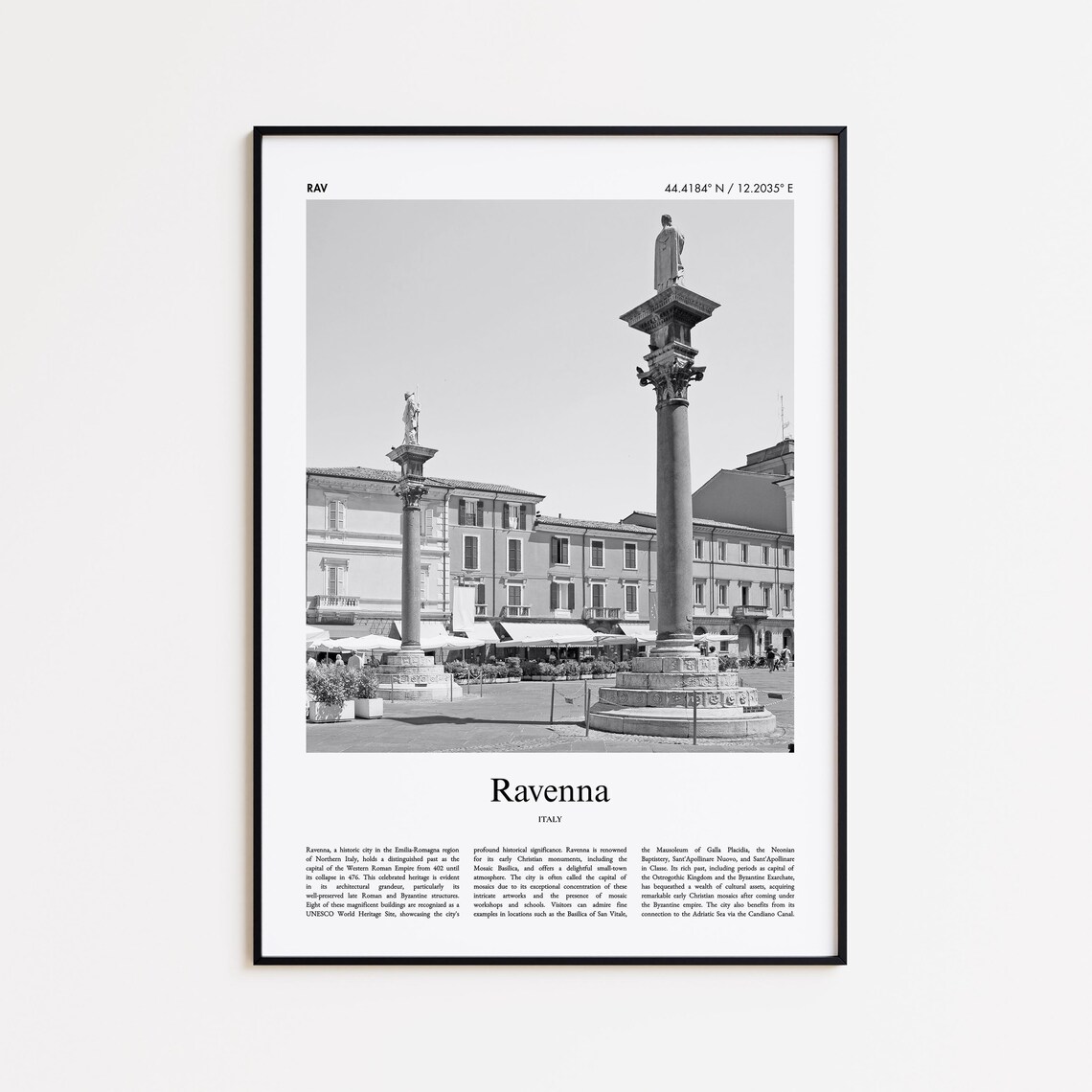 Ravenna Italy Black And White Historic Piazza Columns Photo Poster