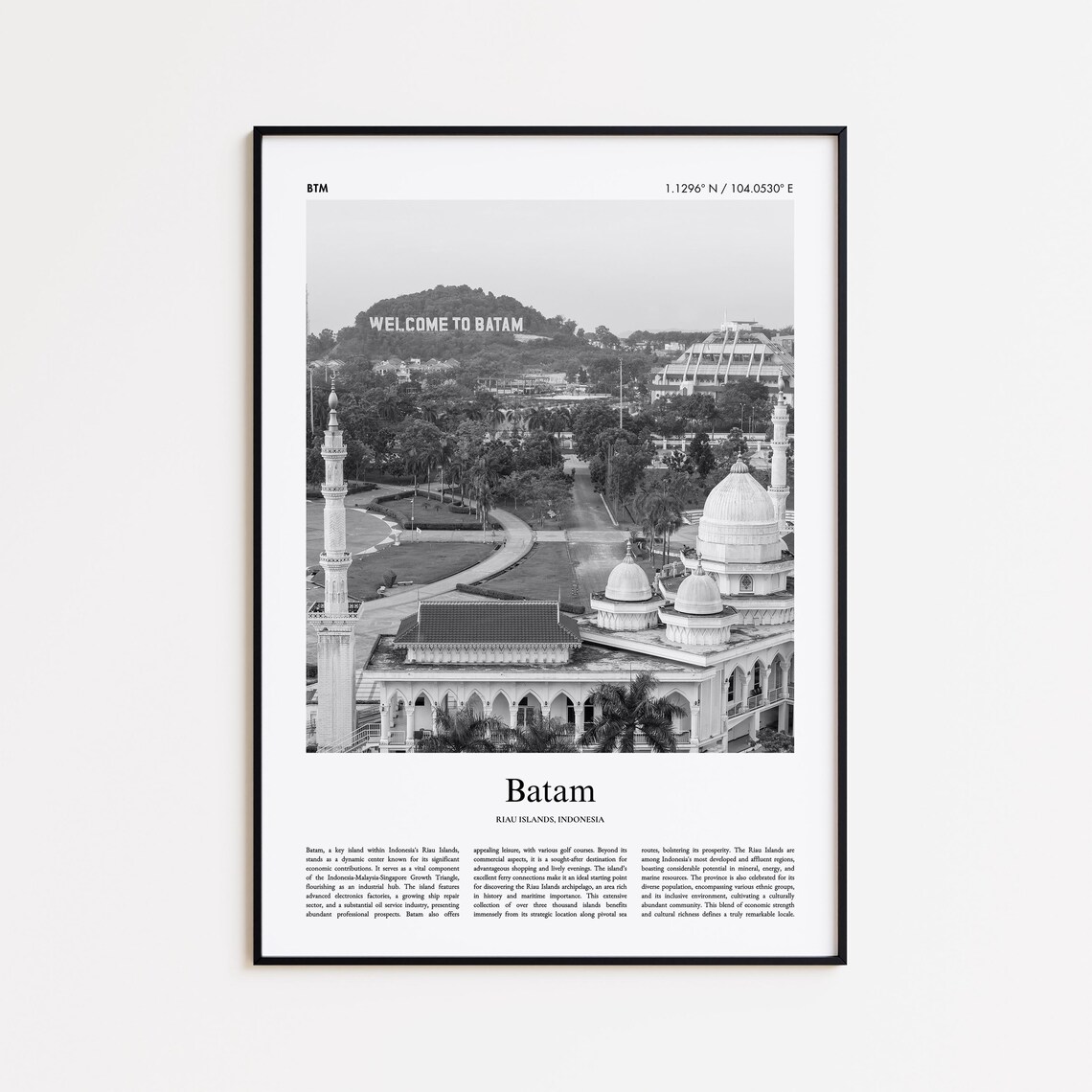 Batam Indonesia Black and White Island City Photo Travel Poster