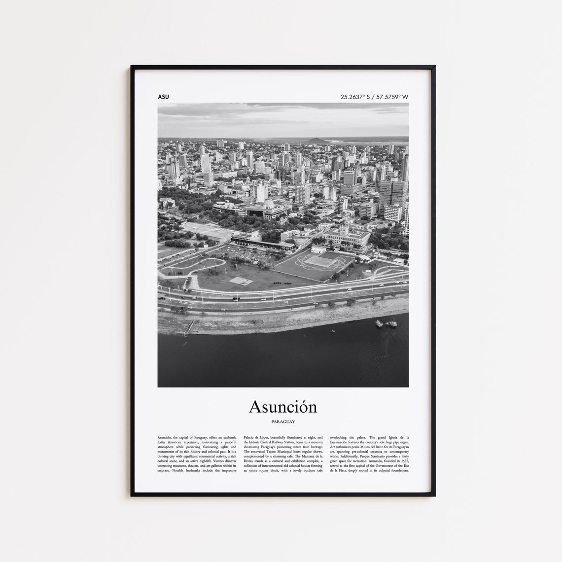 Asunción Paraguay Black And White Downtown Skyline Photo Poster