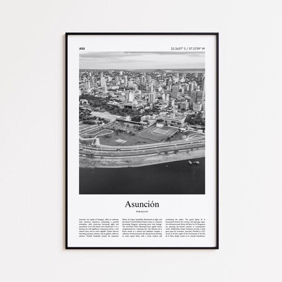 Asuncin Black And White Print Photo Poster Asuncion Travel Gift Paraguay Wall Art Minimal Home Decor