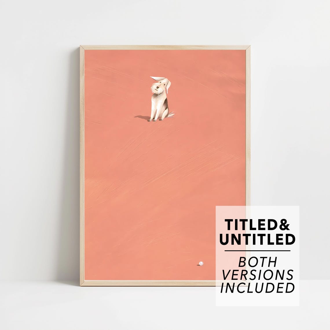 Tiny Scruffy White Dog On Coral Minimalist Animal Art Poster