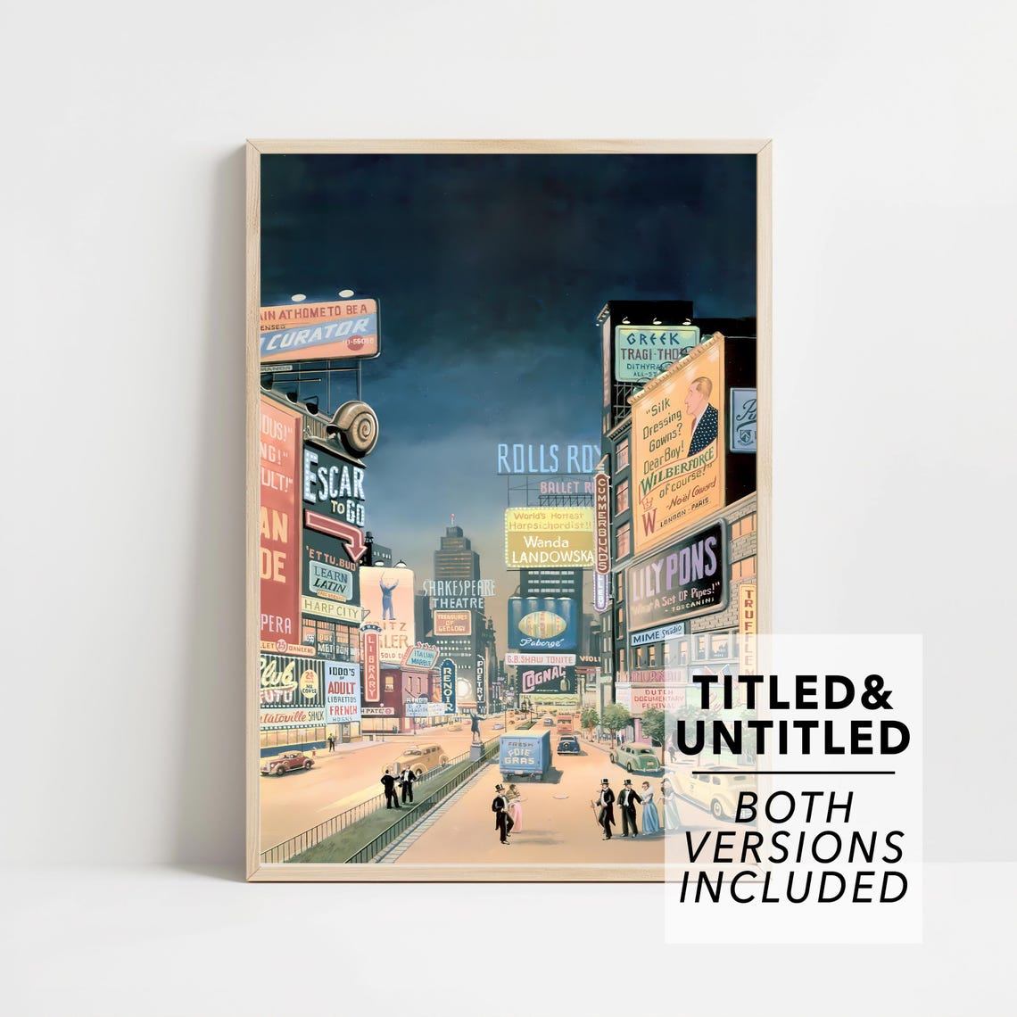 Vintage New York City Neon Signs Broadway Night Scene Art Poster