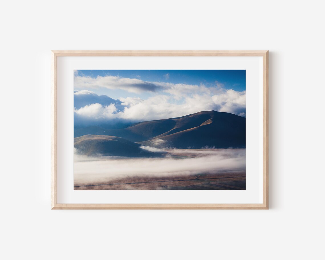 Foggy Mountain Sunrise Landscape Photography Misty Peaks Nature Art Print