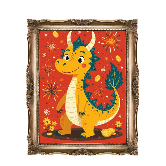 Cute Dragon Wall Art Nursery Decor Chinese New Year Fantasy Print Kids Room Illustration