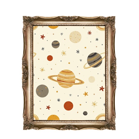 Cute Planets and Stars Outer Space Nursery Kids Room Decor Wall Art