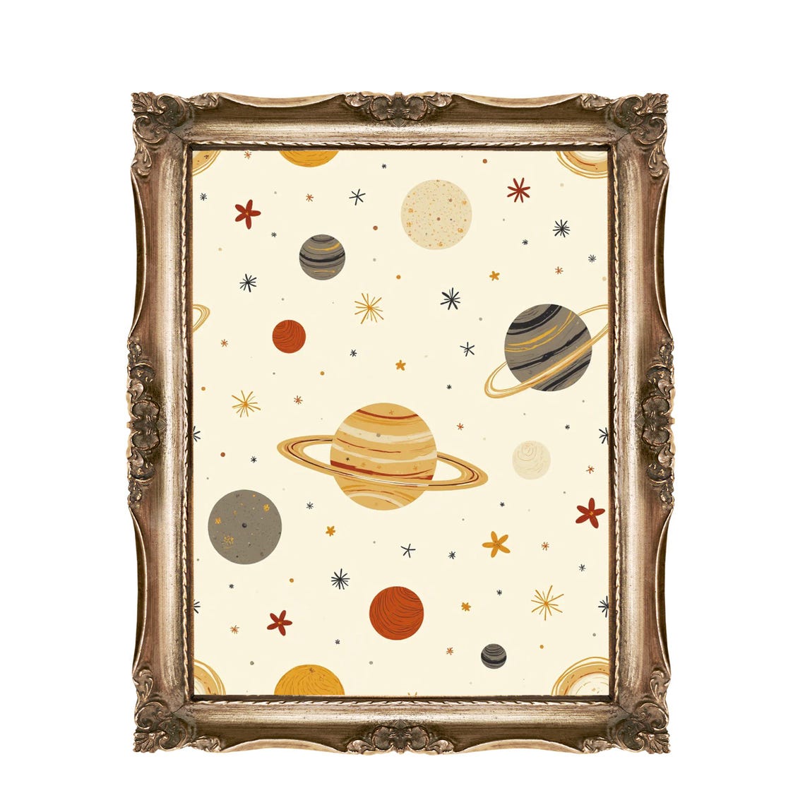 Cute Planets and Stars Outer Space Nursery Kids Room Decor Wall Art