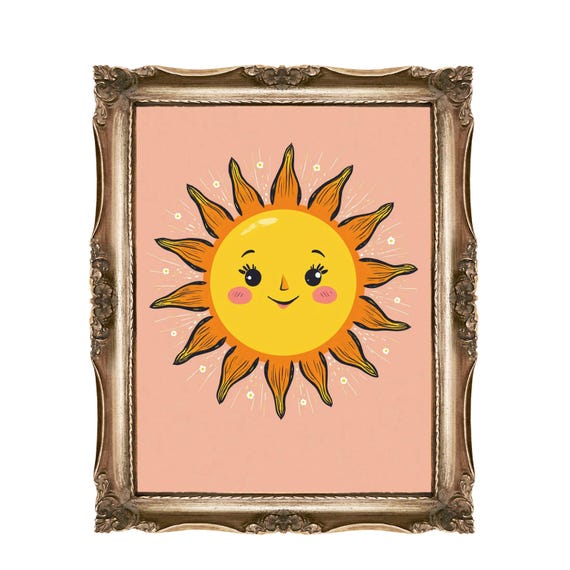 Sunshine Wall Art For Kids Or Nurseries Cute Sun Illustration Nursery Decor Room Smiling Print Instant