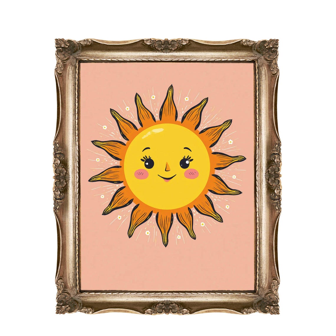 Cheerful Smiling Sun Face Pink Background Kids Nursery Wall Art