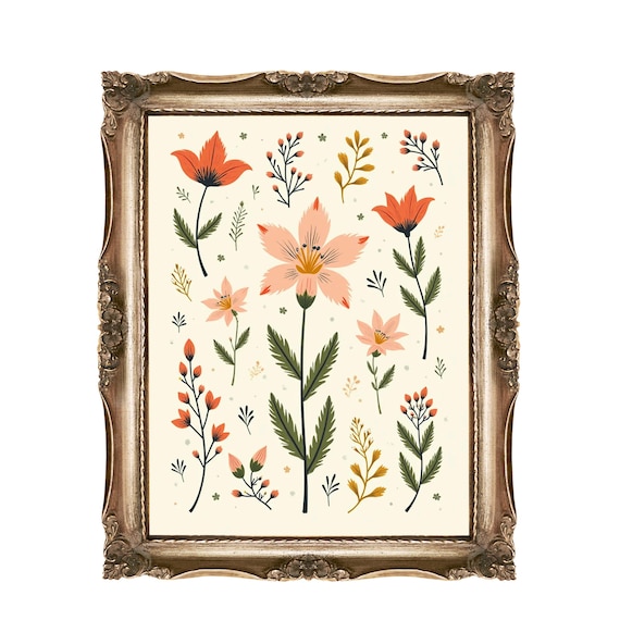 Vintage Botanical Floral Illustration Wildflower Garden Art Poster