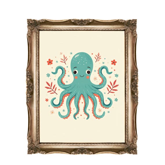 Cute Octopus Nursery Wall Art Kids Room Decor Ocean Animal Under The Sea Theme Playroom 7 Sizes