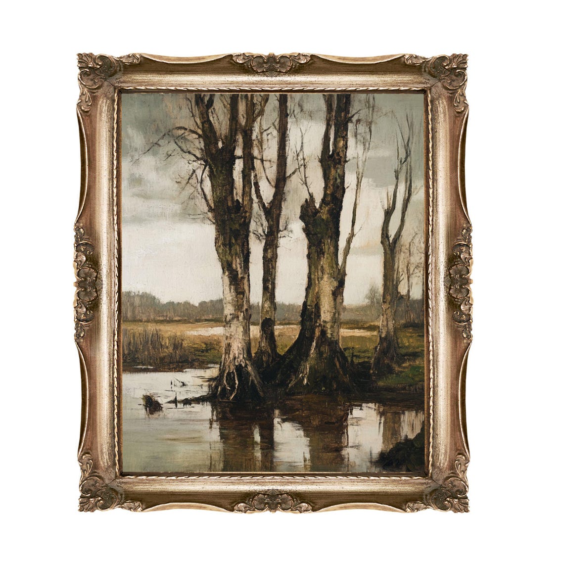 Tall Trees Reflected In Marsh Water Vintage Landscape Poster