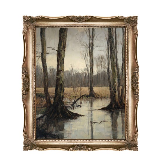 Swamp Landscape Art Print Moody Forest Wall Nature Photography Rustic Home Decor Neutral Tones
