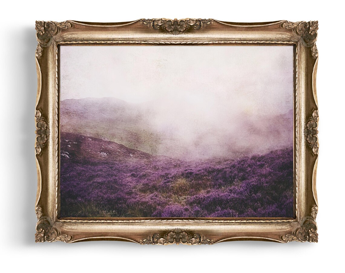 Misty Purple Heather Moor Landscape Vintage Atmospheric Nature Poster