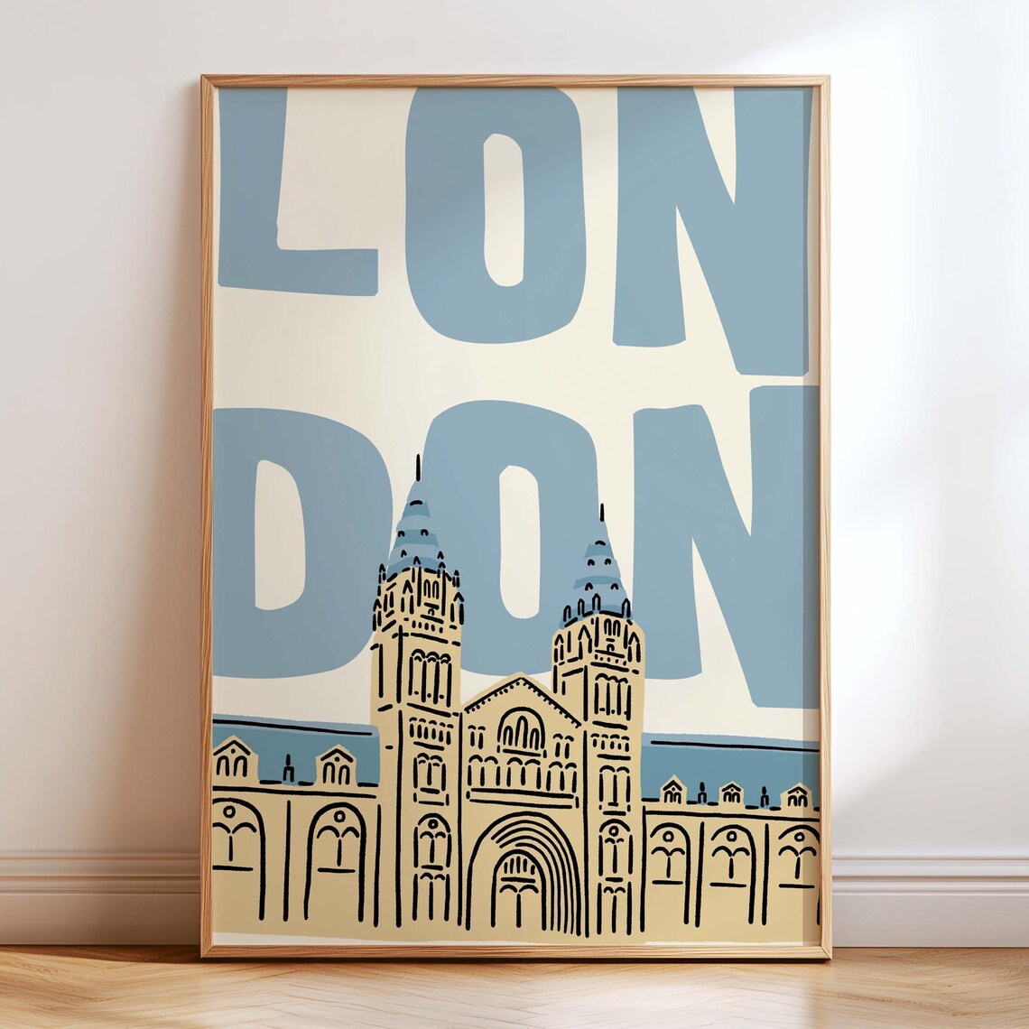 London Museum Retro Blue Typography Vintage Landmark Travel Art Poster