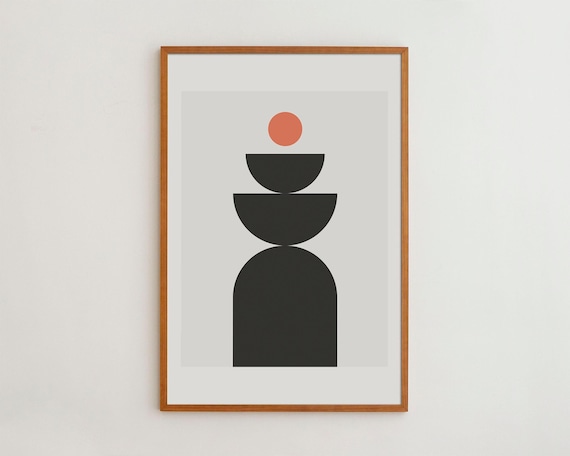 Black Minimalist Geometric Totem Wall Art Modern Abstract Decor