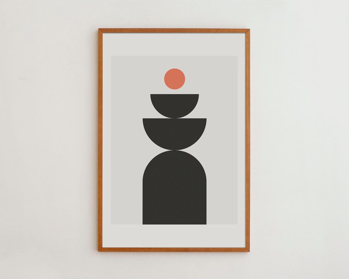 Black Minimalist Geometric Totem Wall Art Modern Abstract Decor