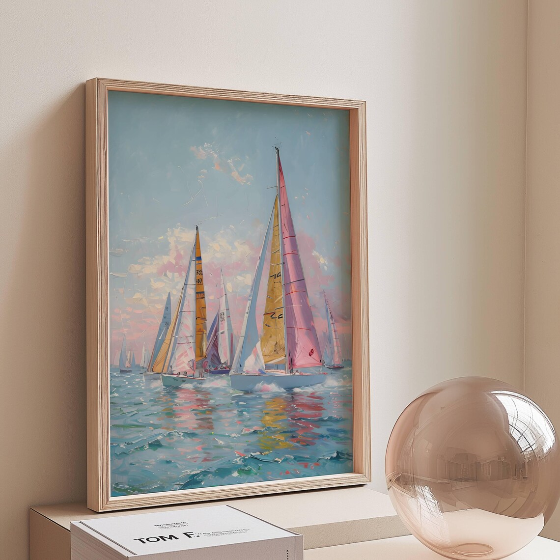 Pink Regatta Sailboats At Coastal Beach, Poster