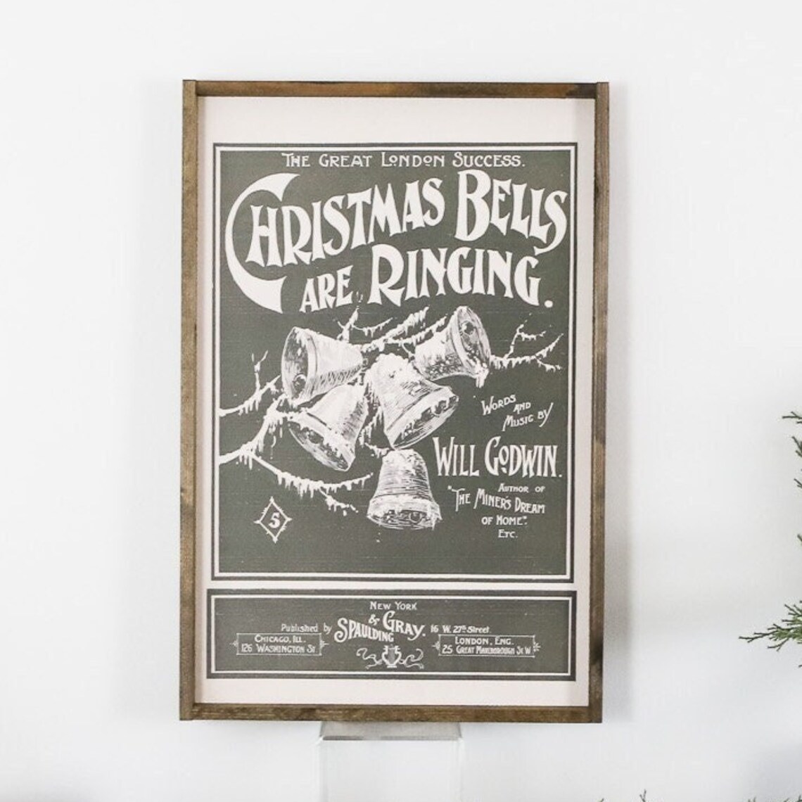 Vintage Christmas Bells Are Ringing Sheet Music Cover Sign Poster