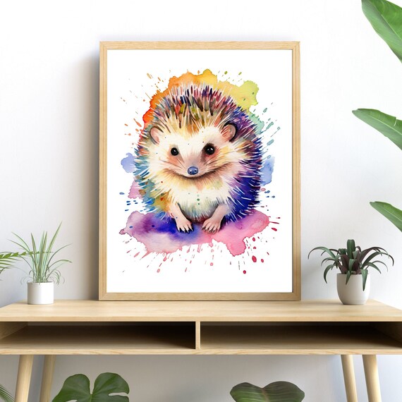 Hedgehog Watercolor Art Print, Adorable Wall Decor