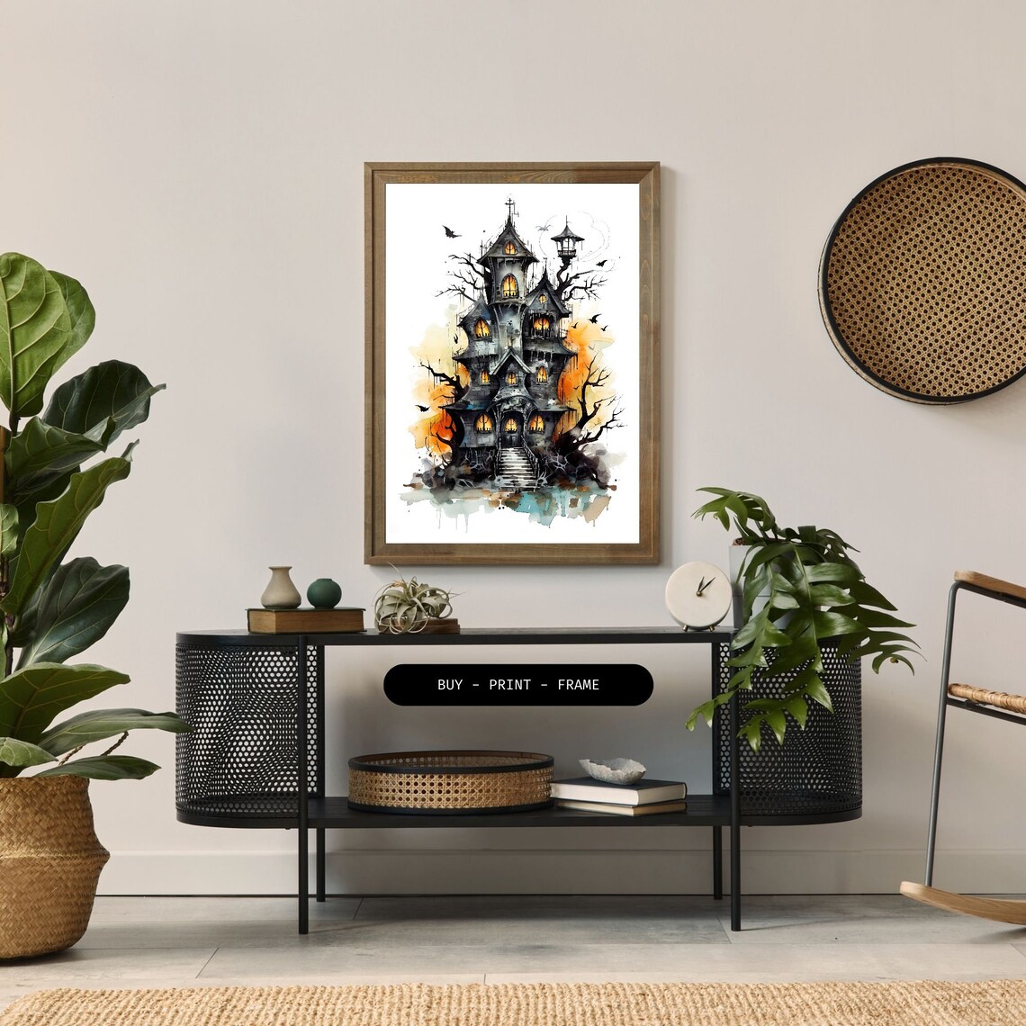Eerie Mansion Watercolor Halloween Wall Art - Image 2