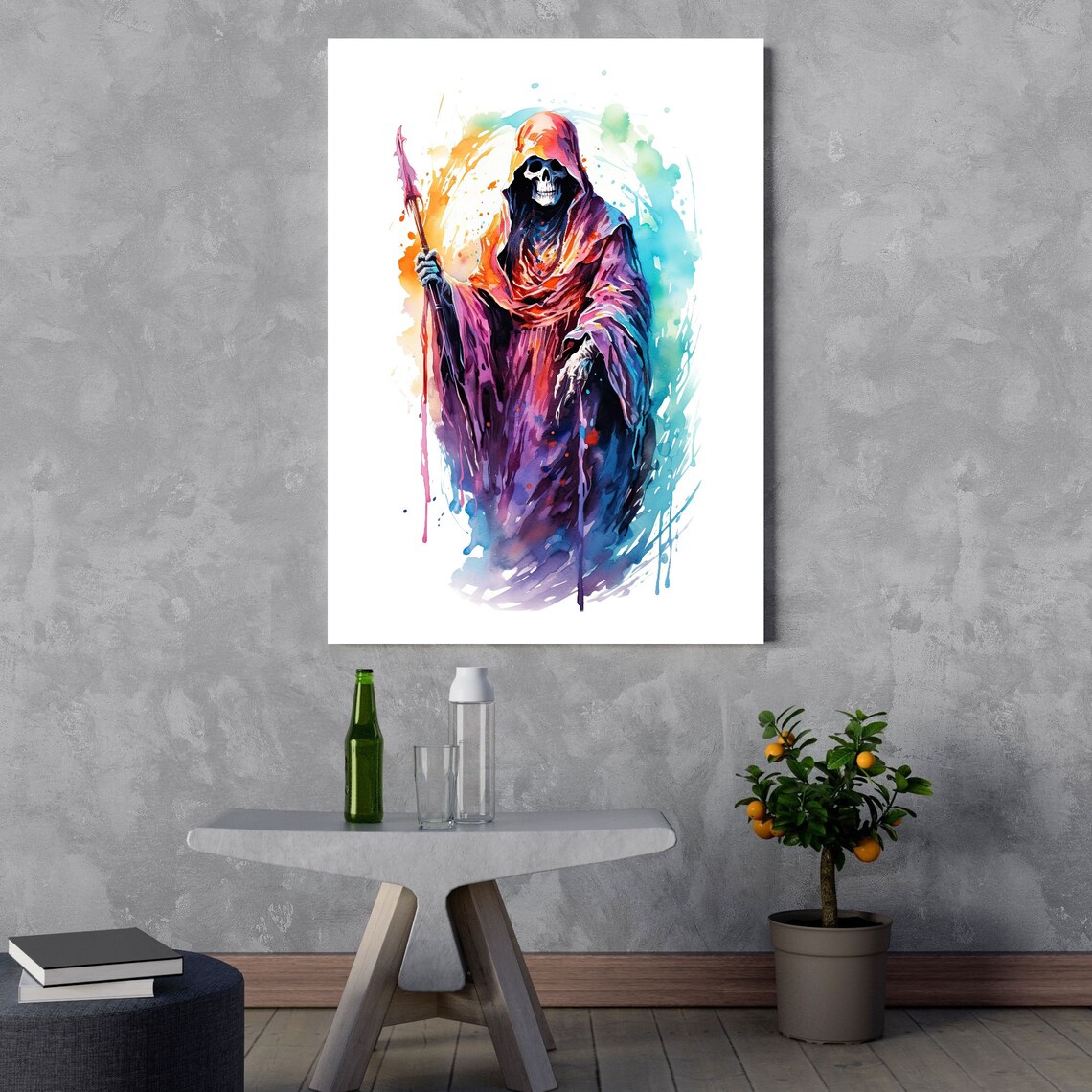 Watercolor Grim Reaper, Spooky Halloween Art Print - Image 3