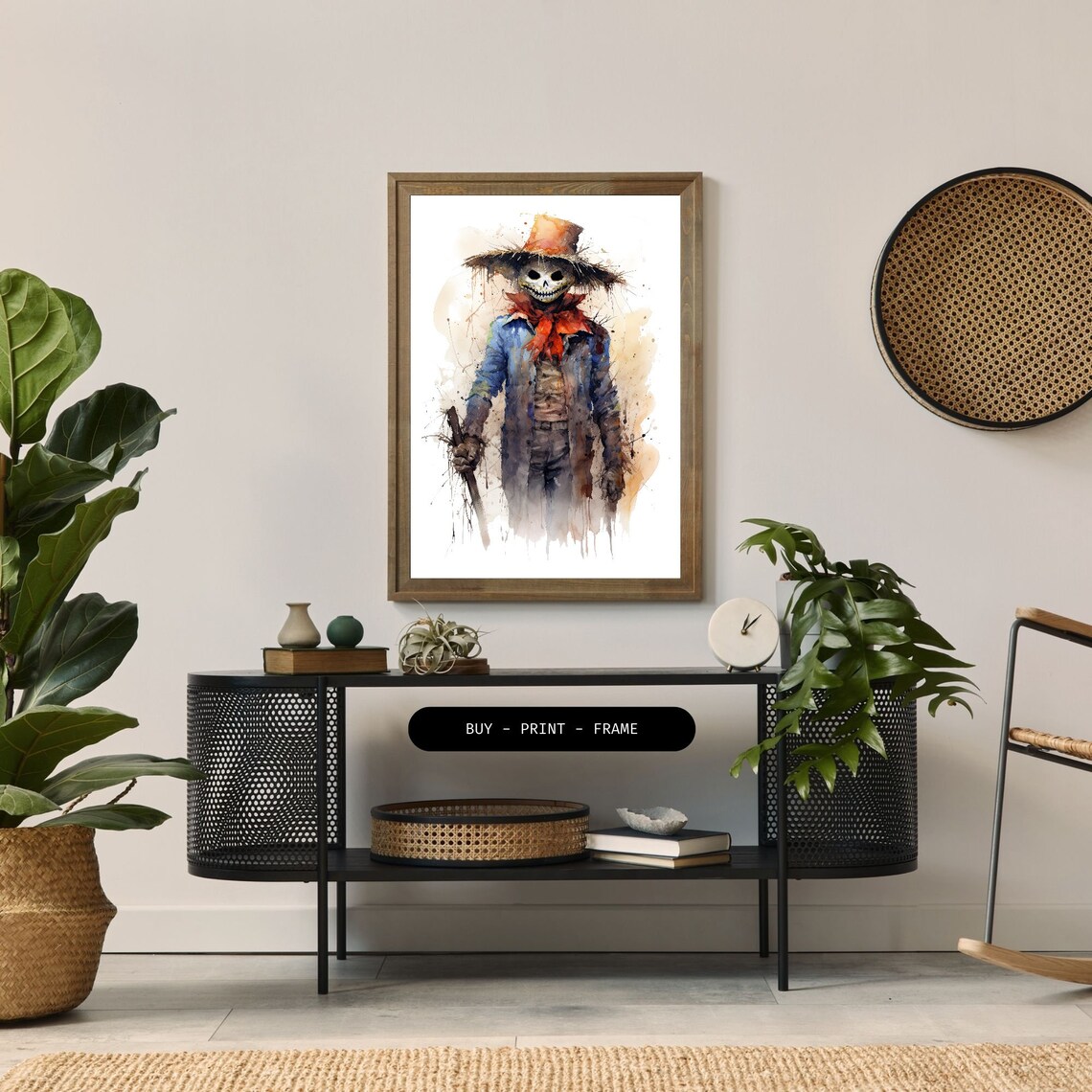 Rustic Scarecrow Watercolor Halloween Farmhouse Decor - Image 2