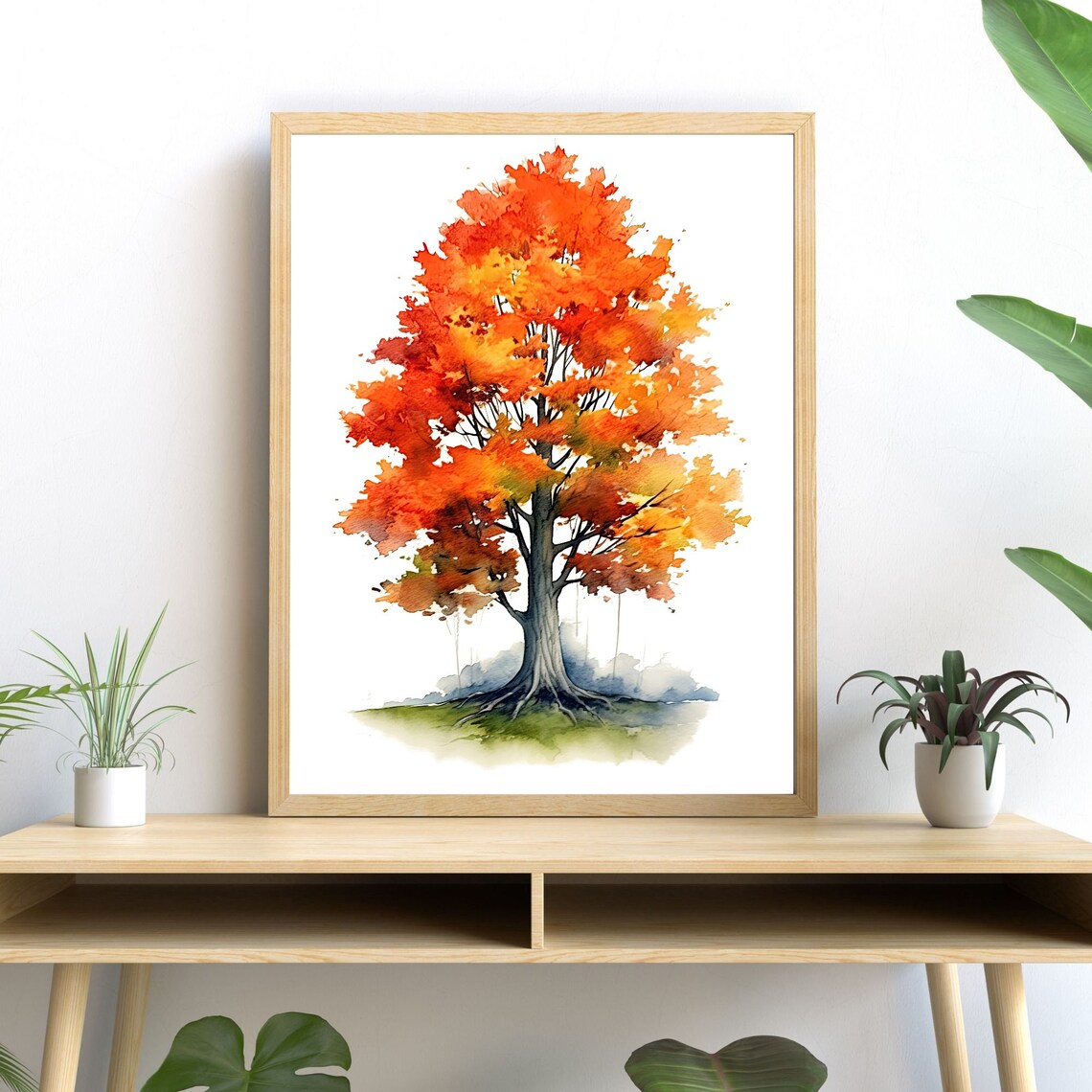 Colorful Maple Tree Watercolor, Autumn Wall Decor