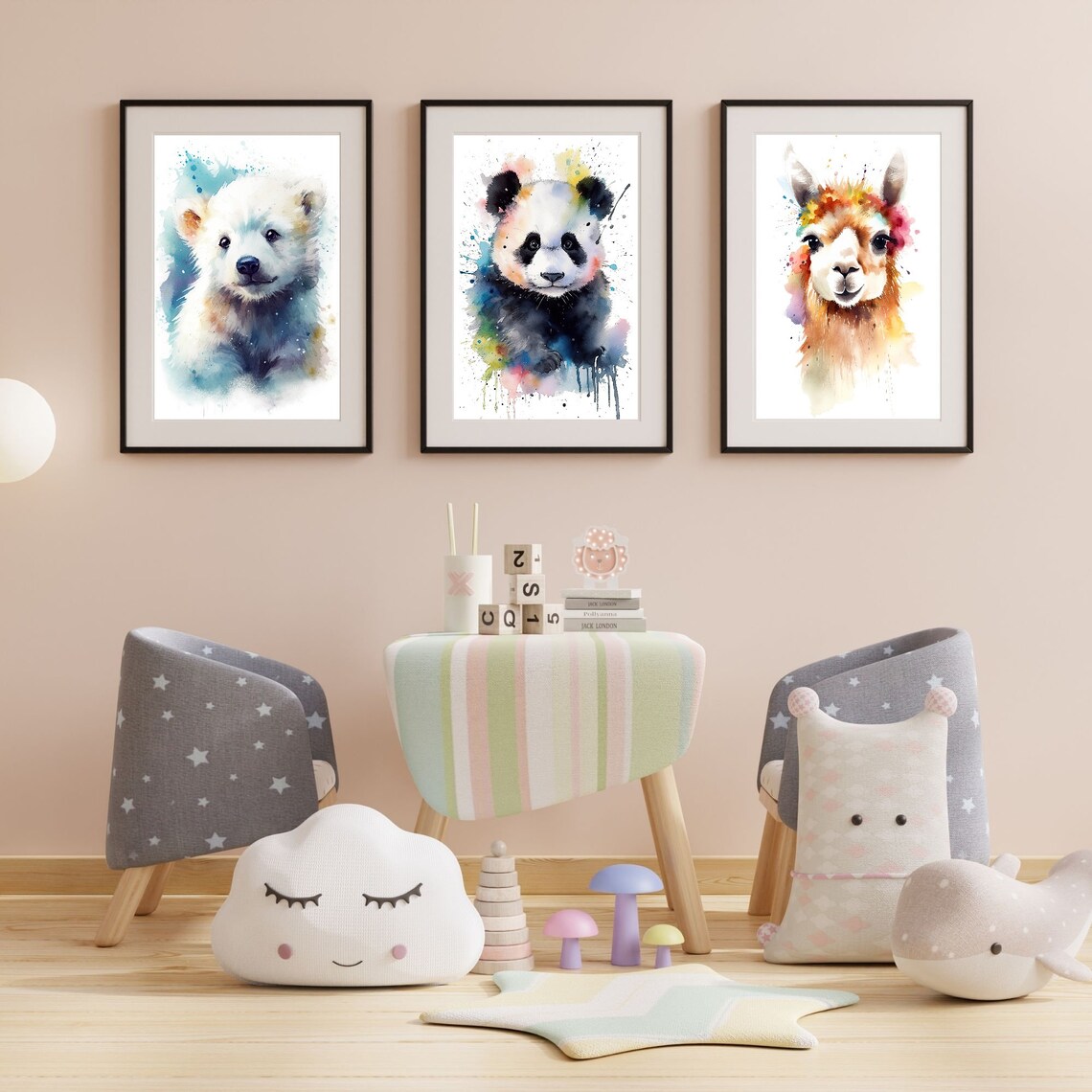 Cute Animals Nursery Decor, Watercolor Art - Image 3