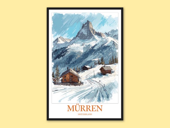 Mrren Travel Poster Swiss Ski Resort Winter Landscape