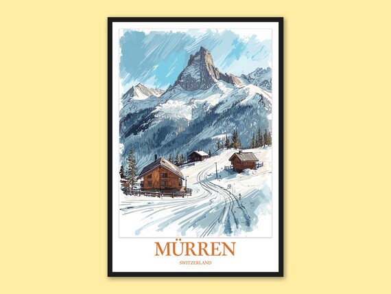 Murren Mountain Road Chalets Winter Switzerland Travel Poster