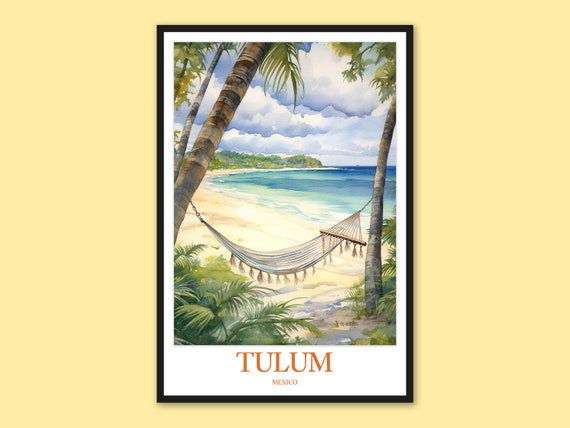 Tulum Print Wall Art Poster Decor Travel Mexico Palm Tree Hammock Beach Peaceful Ocean Lover