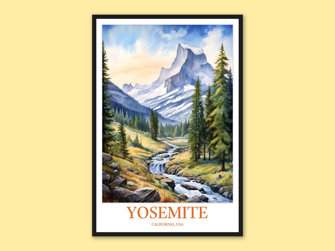 Yosemite Half Dome Snowy Peak Mountain Waterfall Valley Poster