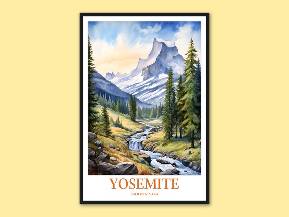 Yosemite Half Dome Snowy Peak Mountain Waterfall Valley Poster