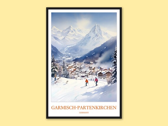 Garmisch-Partenkirchen Germany Snowy Ski Resort Watercolor Poster