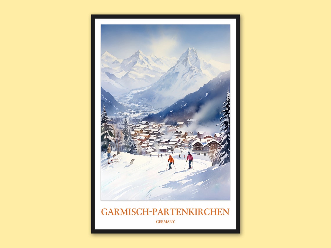 Garmisch-Partenkirchen Germany Snowy Ski Resort Watercolor Poster