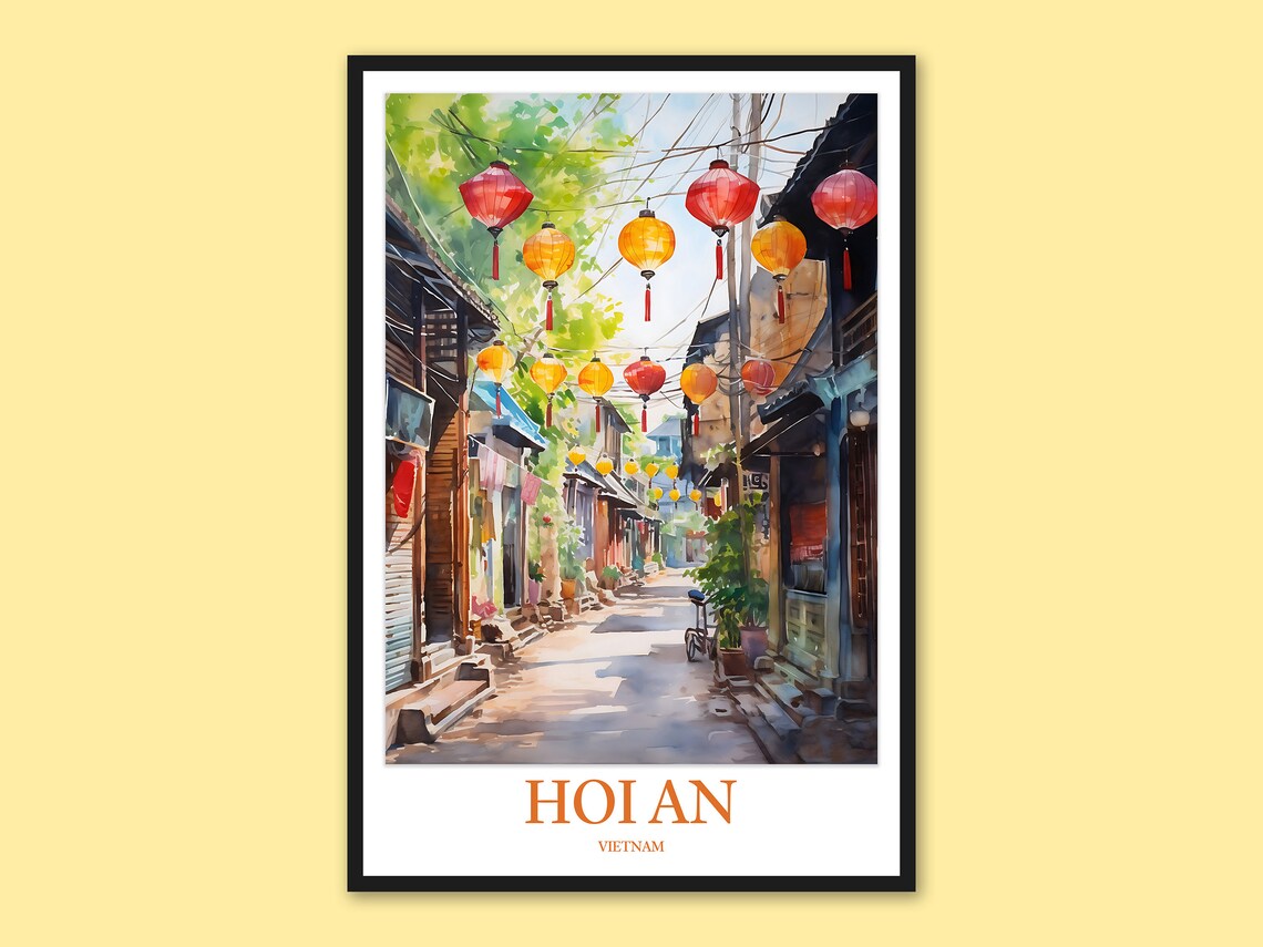 Hoi An Vietnam Lantern Street Narrow Alley Watercolor Style Art Poster