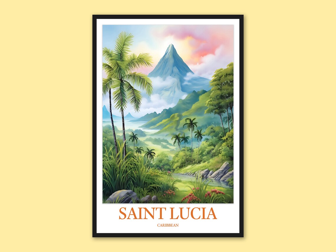 Saint Lucia Travel Poster Caribbean Wall Art Print