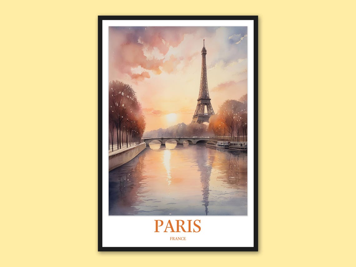 Eiffel Tower Paris Sunrise Over Tree Lined Quay Seine Poster