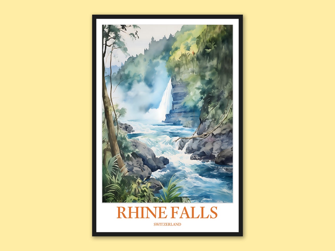 Rhine Falls Switzerland Misty Jungle Canyon Waterfall Poster