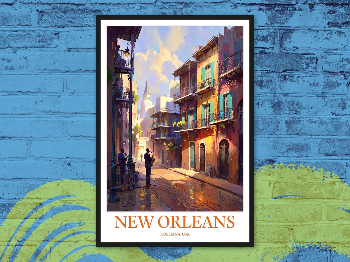 New Orleans French Quarter Street Saxophonist Louisiana Travel Poster