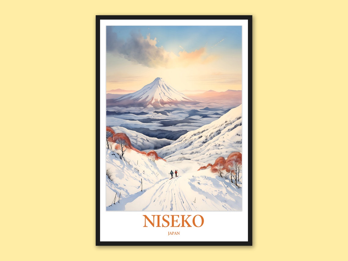 Niseko Japan Winter Ski Slope Snowy Peak Vintage Travel Poster