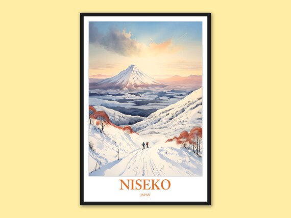 Niseko Japan Winter Ski Slope Snowy Peak Vintage Travel Poster